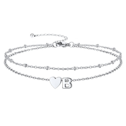 Silver Letter B Initial Anklet - Layered Summer Beach Jewelry