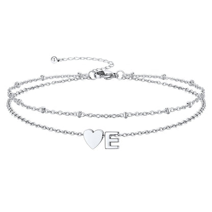 Silver Letter E Initial Anklet - Layered Summer Beach Jewelry