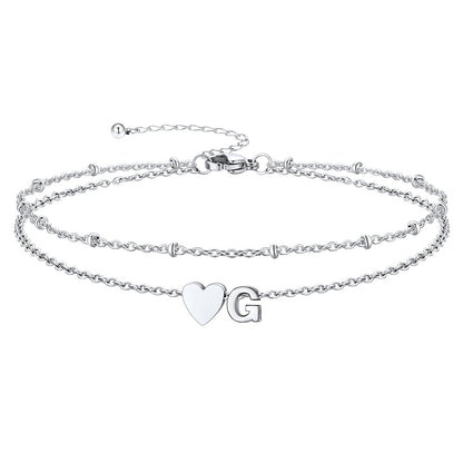 Silver Letter G Initial Anklet - Layered Summer Beach Jewelry