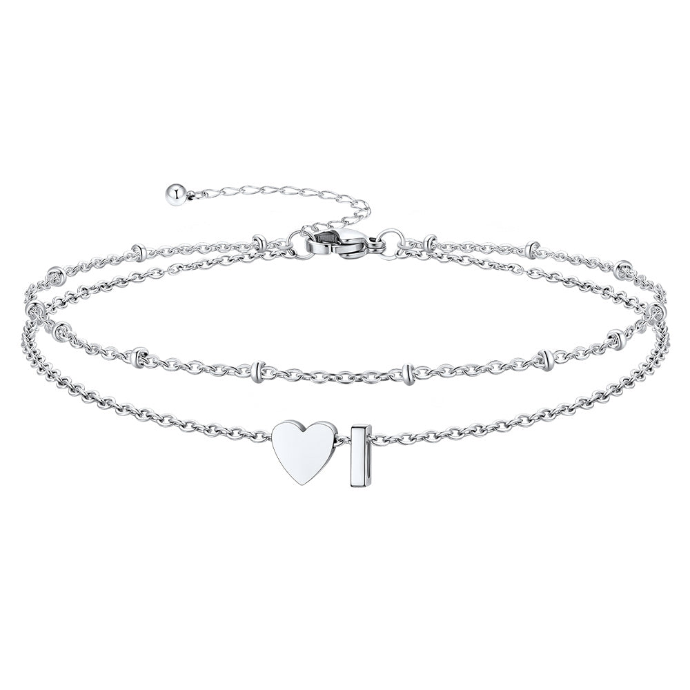 Silver Letter I Initial Anklet - Layered Summer Beach Jewelry