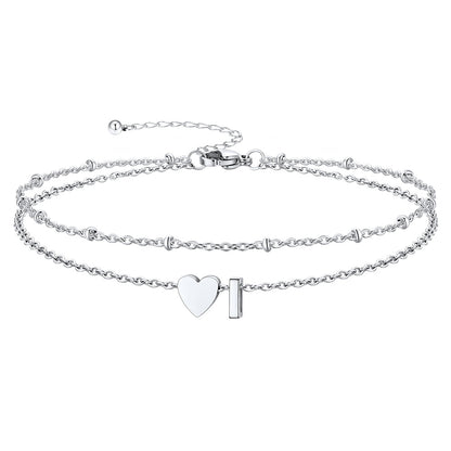 Silver Letter I Initial Anklet - Layered Summer Beach Jewelry