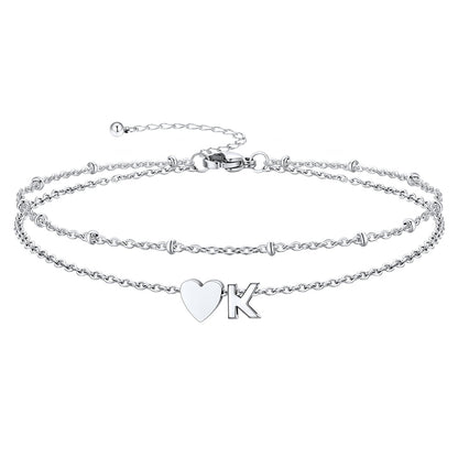Silver Letter K Initial Anklet - Layered Summer Beach Jewelry