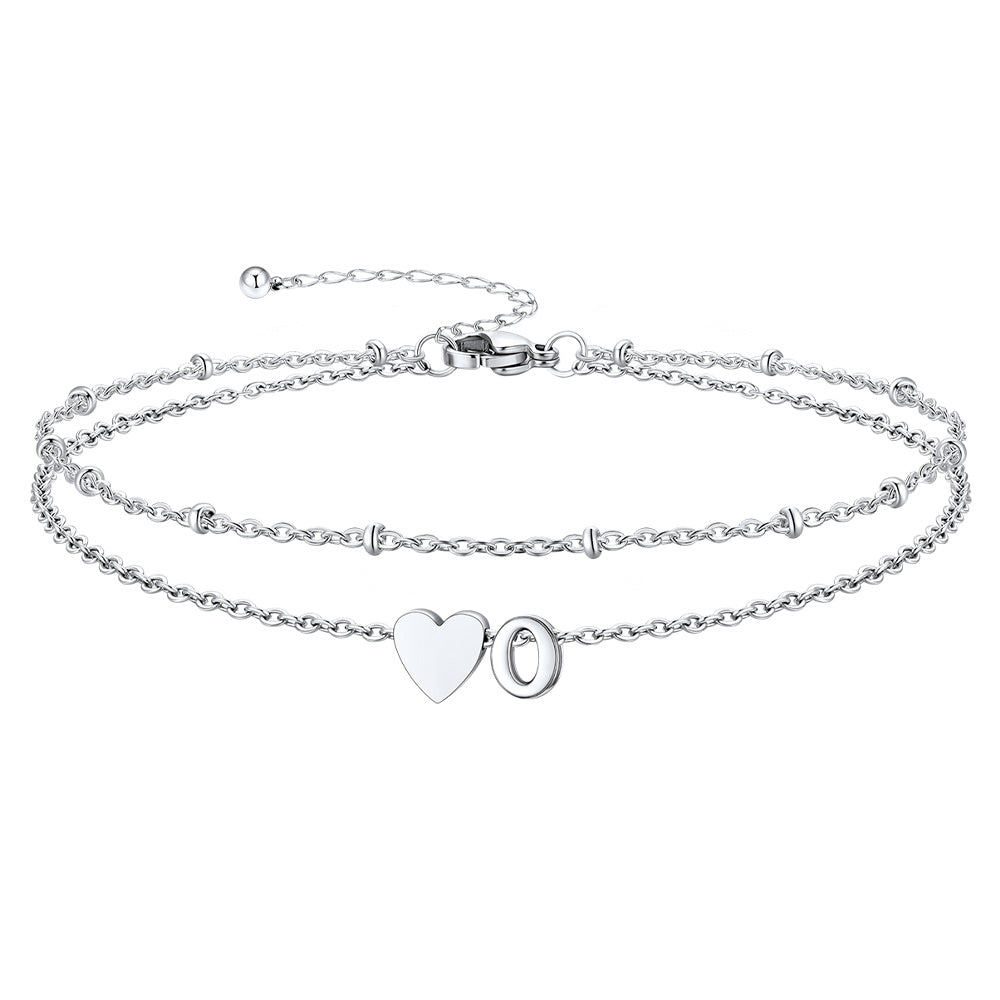 Silver Letter O Initial Anklet - Layered Summer Beach Jewelry