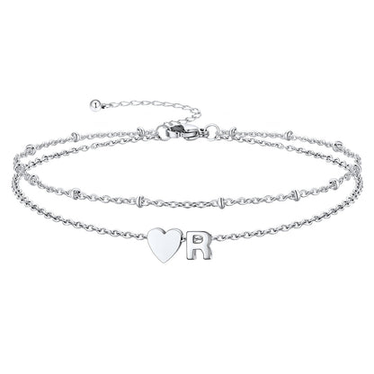Silver Letter R Initial Anklet - Layered Summer Beach Jewelry