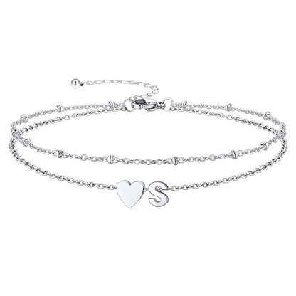 Silver Letter S Initial Anklet - Layered Summer Beach Jewelry