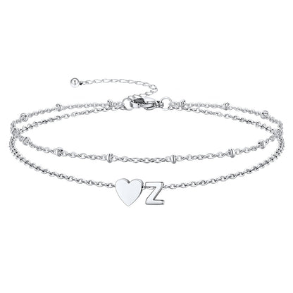 Silver Letter Z Initial Anklet - Layered Summer Beach Jewelry