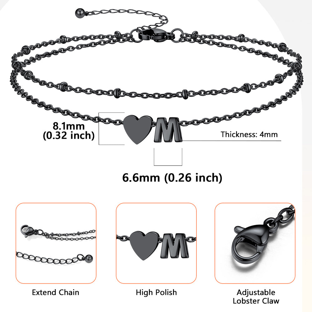 A-Z Initial Heart Layered Anklet Summer Beach Foot Jewelry