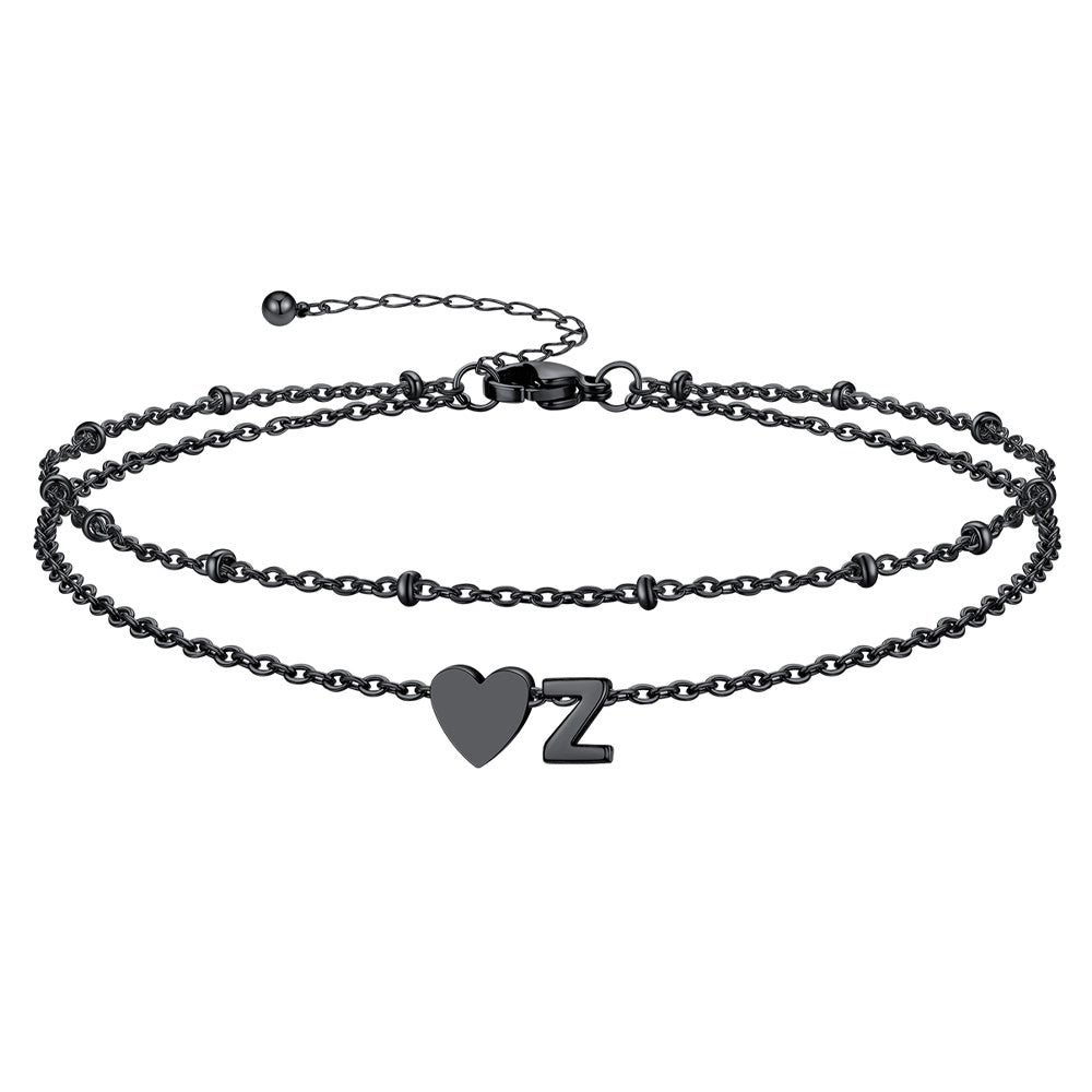 A-Z Initial Heart Layered Anklet Summer Beach Foot Jewelry