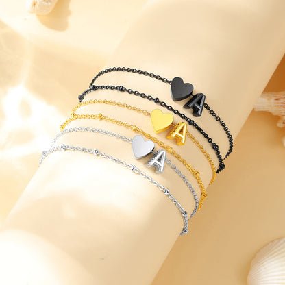 A-Z Initial Heart Layered Anklet Summer Beach Foot Jewelry