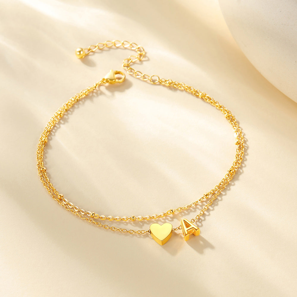 A-Z Initial Heart Layered Anklet Summer Beach Foot Jewelry
