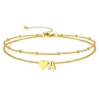 Gold Letter A Initial Anklet - Layered Summer Beach Jewelry