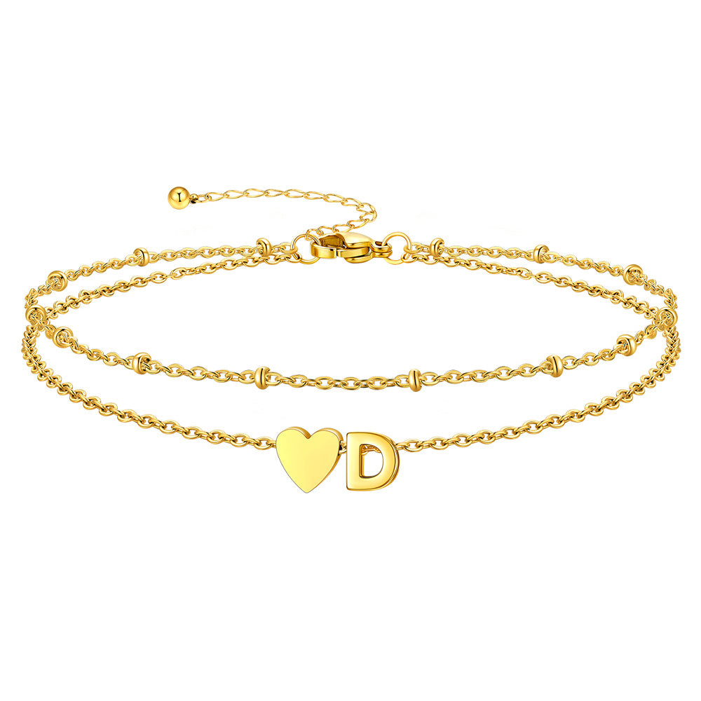 Gold Letter D Initial Anklet - Layered Summer Beach Jewelry