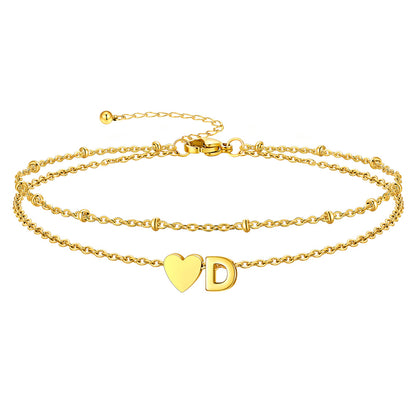 Gold Letter D Initial Anklet - Layered Summer Beach Jewelry