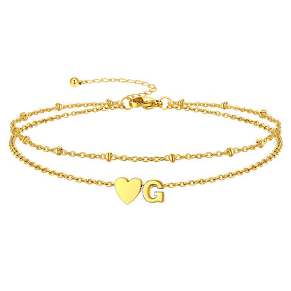 Gold Letter G Initial Anklet - Layered Summer Beach Jewelry
