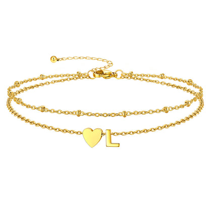 Gold Letter L Initial Anklet - Layered Summer Beach Jewelry
