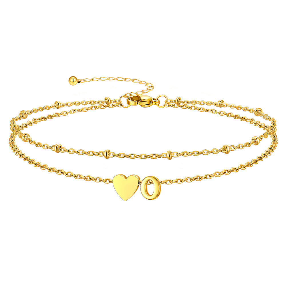 Gold Letter O Initial Anklet - Layered Summer Beach Jewelry