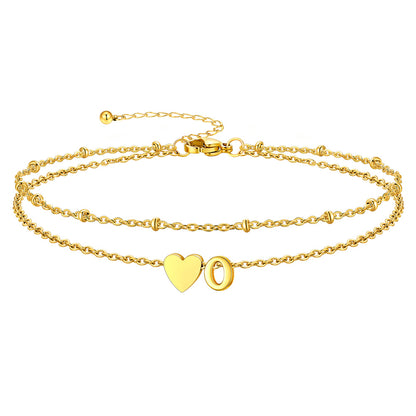 Gold Letter O Initial Anklet - Layered Summer Beach Jewelry