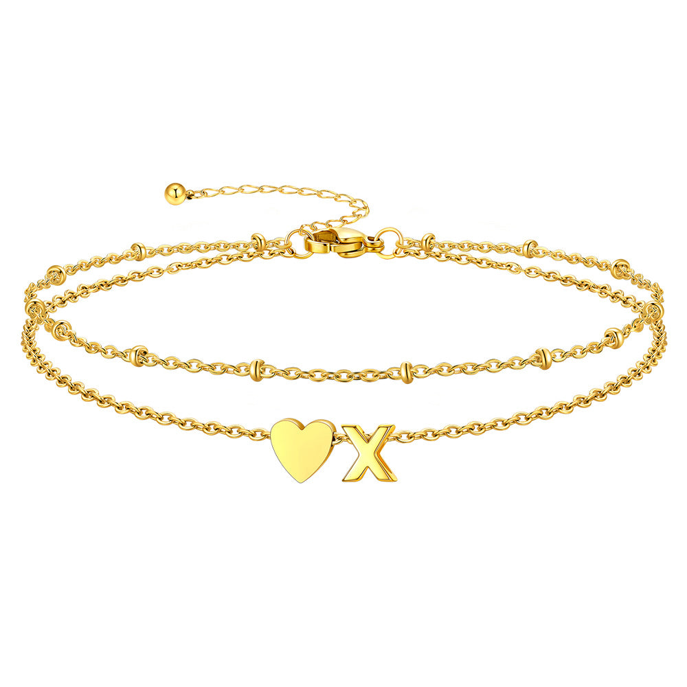 Gold Letter X Initial Anklet - Layered Summer Beach Jewelry