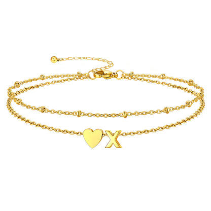 Gold Letter X Initial Anklet - Layered Summer Beach Jewelry