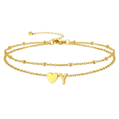 Gold Letter Y Initial Anklet - Layered Summer Beach Jewelry