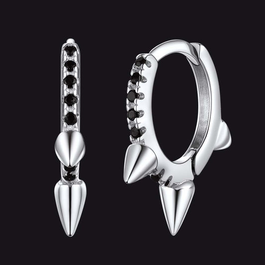 FaithHeart Sterling Silver Spike Hoop Earrings with Black Onyx FaithHeart