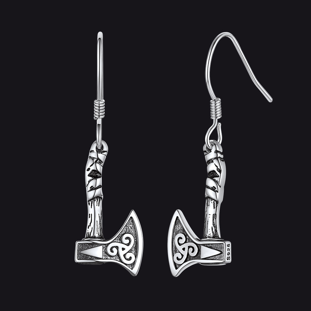 Flash Sale Sterling Silver Battle Axe Viking Dangle Earrings For Men