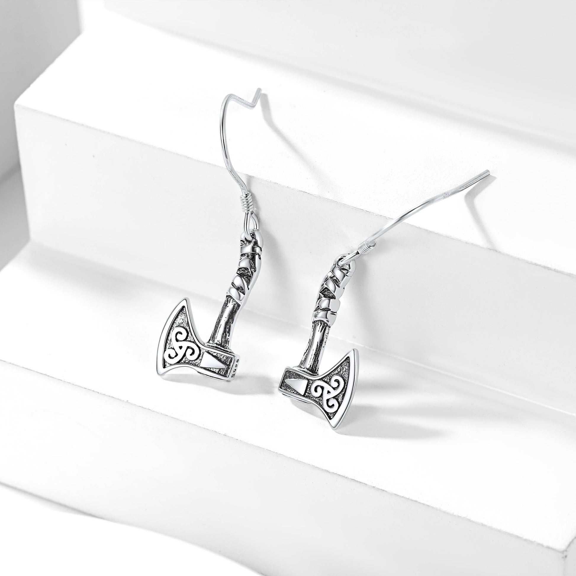 Flash Sale Sterling Silver Battle Axe Viking Dangle Earrings For Men