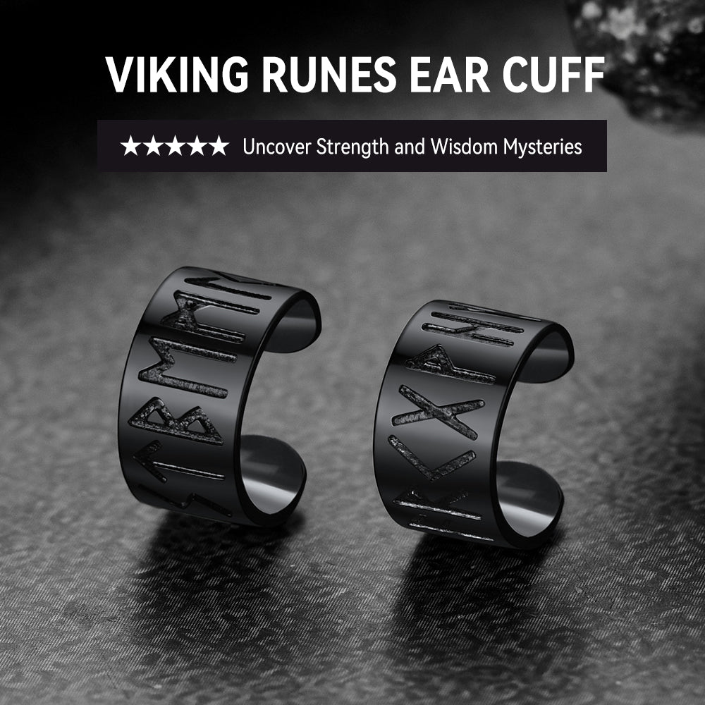 FaithHeart Viking Runes Ear Cuff Earrings For Men Sterling Silver FaithHeart