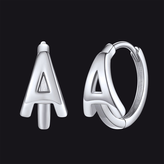 Sterling Silver Initial Letter A-Z Hoop Earrings for Women Men