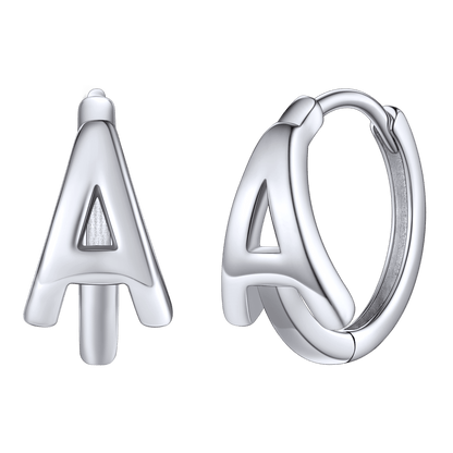 Sterling Silver Initial Letter A-Z Hoop Earrings for Women Men