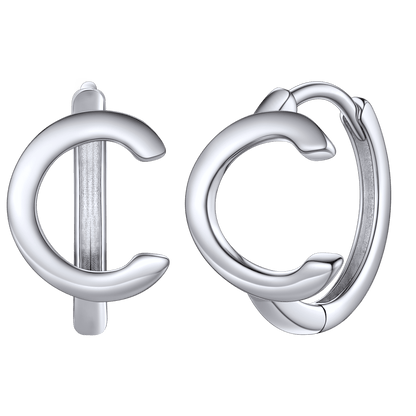 Sterling Silver Initial Letter A-Z Hoop Earrings for Women Men