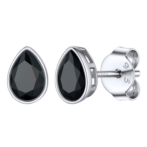 S925 Black Pear Stud Earrings
