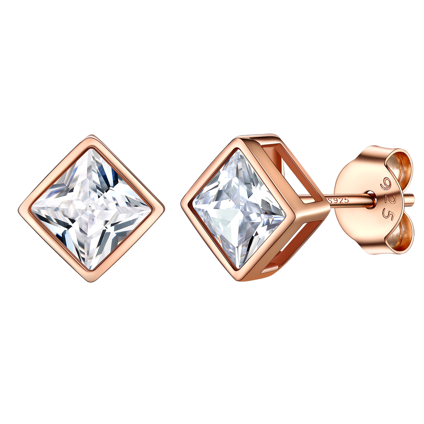 Square Stud Earrings 5mm/7mm 925 Sterling Silver with Cubic Zirconia