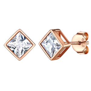 Square Stud Earrings 5mm/7mm 925 Sterling Silver with Cubic Zirconia