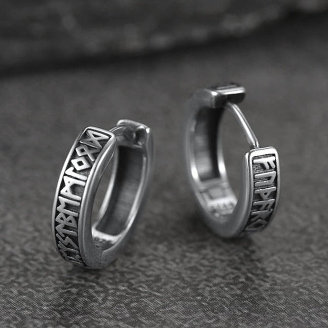 FaithHeart Norse Viking Runes Sterling Silver Hoop Earrings FaithHeart