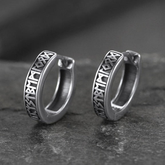 FaithHeart Norse Viking Runes Sterling Silver Hoop Earrings FaithHeart