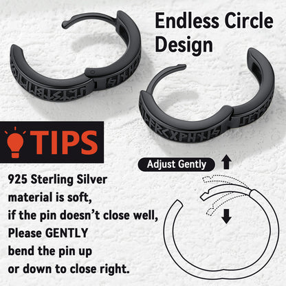 Black hoop earrings with 'STEREZ' branding on a white background, featuring text on care instructions.