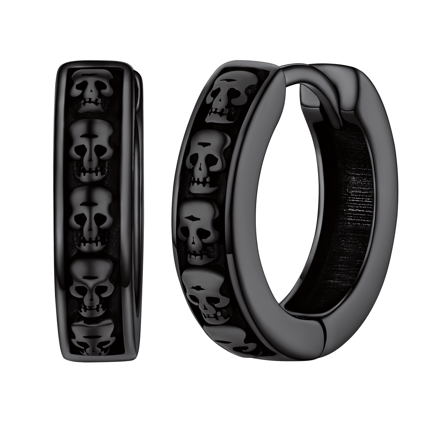 FaithHeart Sterling Silver Skull Huggie Hoop Earrings For Men FaithHeart
