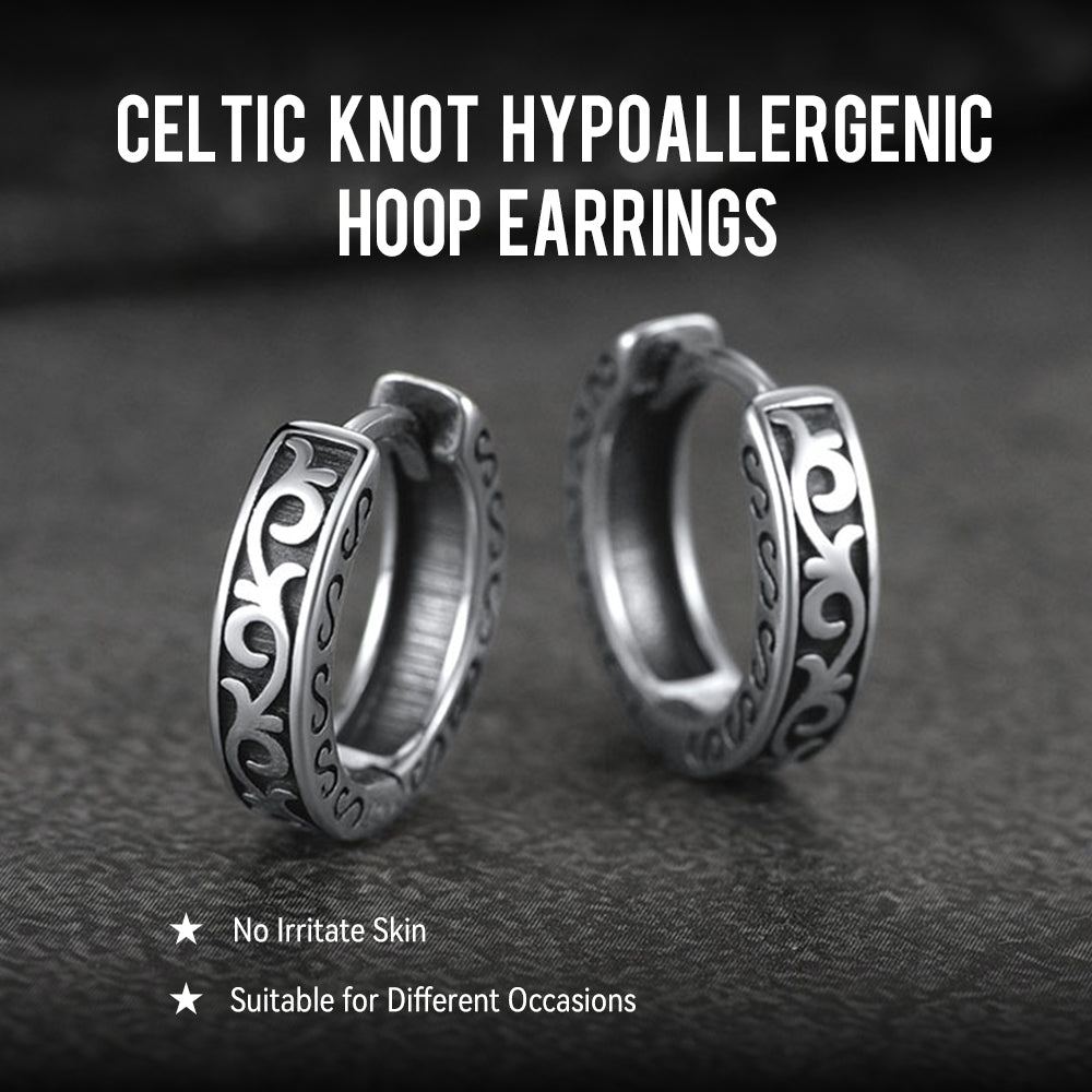 Sterling Silver Vine Celtic Huggie Hoop Earrings for Men