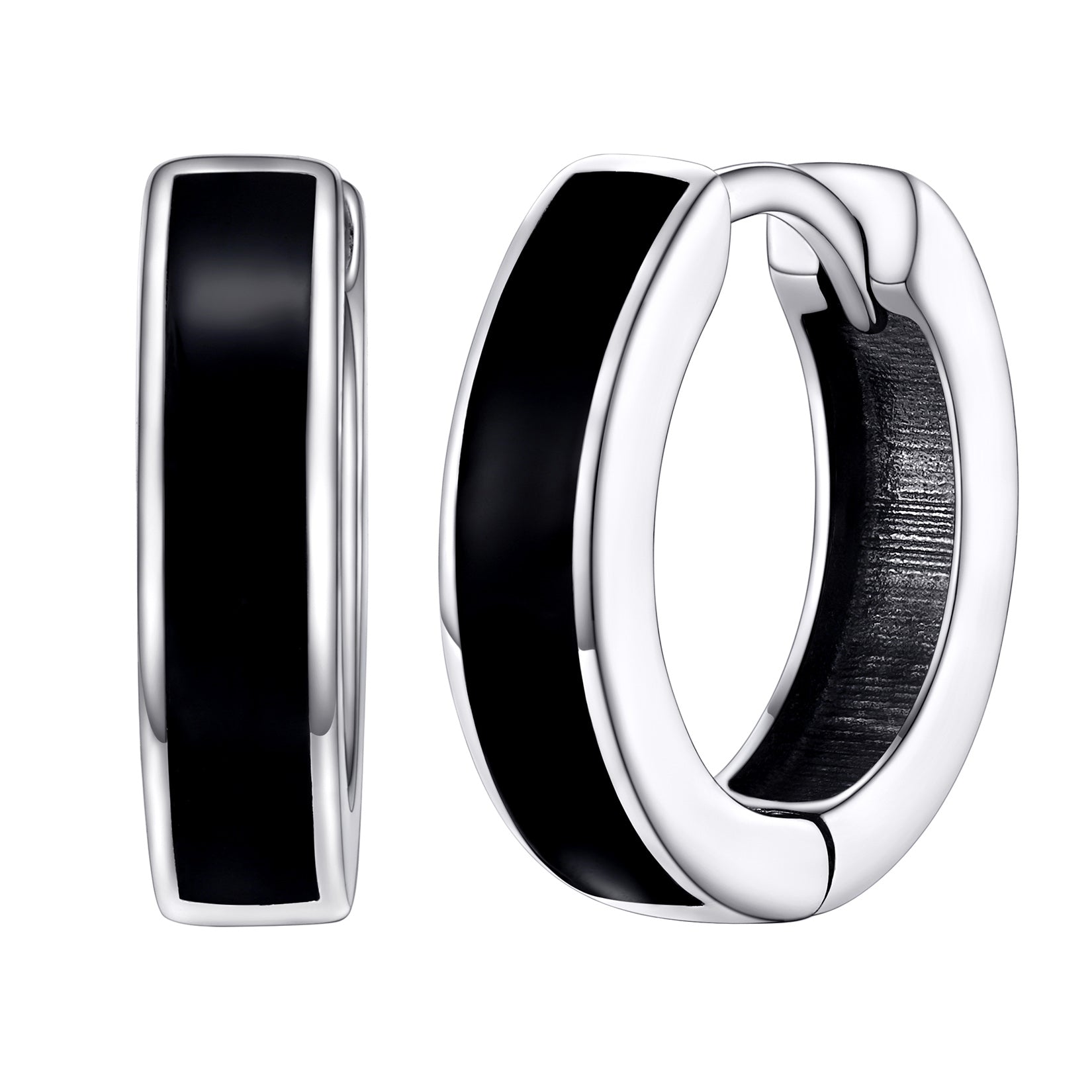 Sterling Silver Black Huggie Hoop Earrings For Men FaithHeart