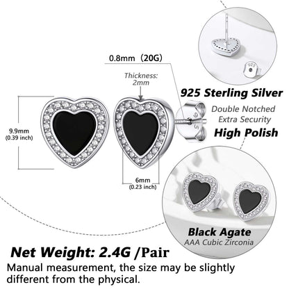 Flash Sale Sterling Silver Heart-shaped Black Onyx Stud Earrings for Men Women