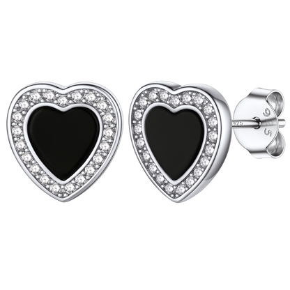 Heart-shaped Black Onyx Stud Earrings for Women – Elegant Minimalist Jewelry