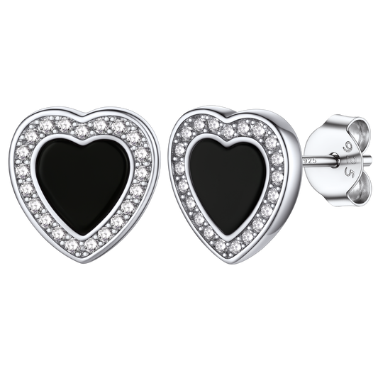 Heart-shaped Black Onyx Stud Earrings for Women – Elegant Minimalist Jewelryimg