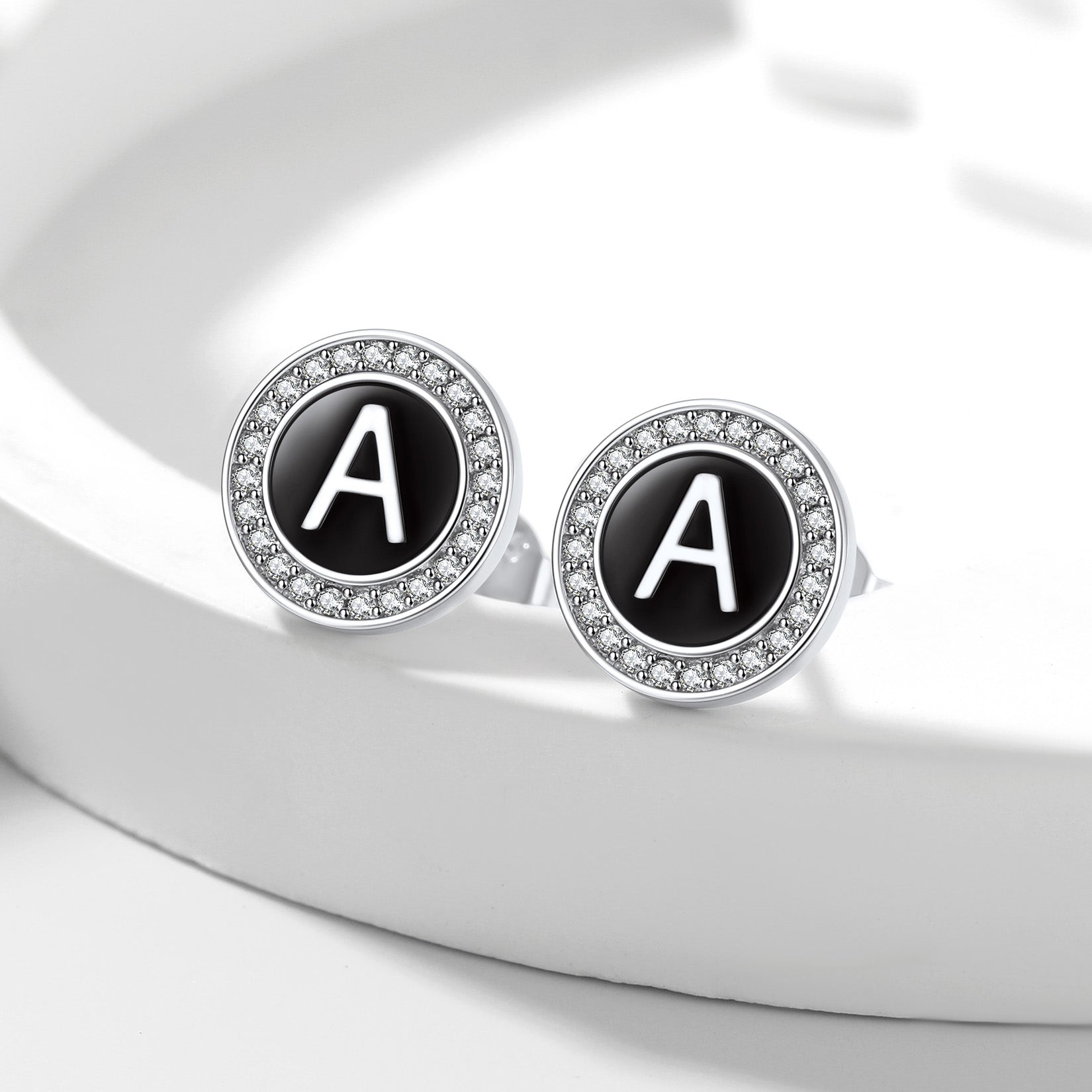 A-Z Initial Letter CZ Sterling Silver Stud Earrings FaithHeart