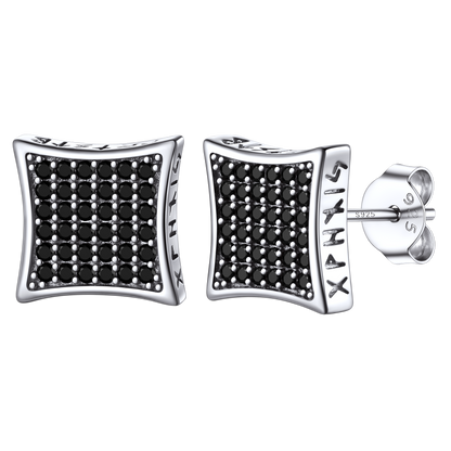 FaithHeart Sterling Silver Runes Black Onyx Square Stud Earrings FaithHeart