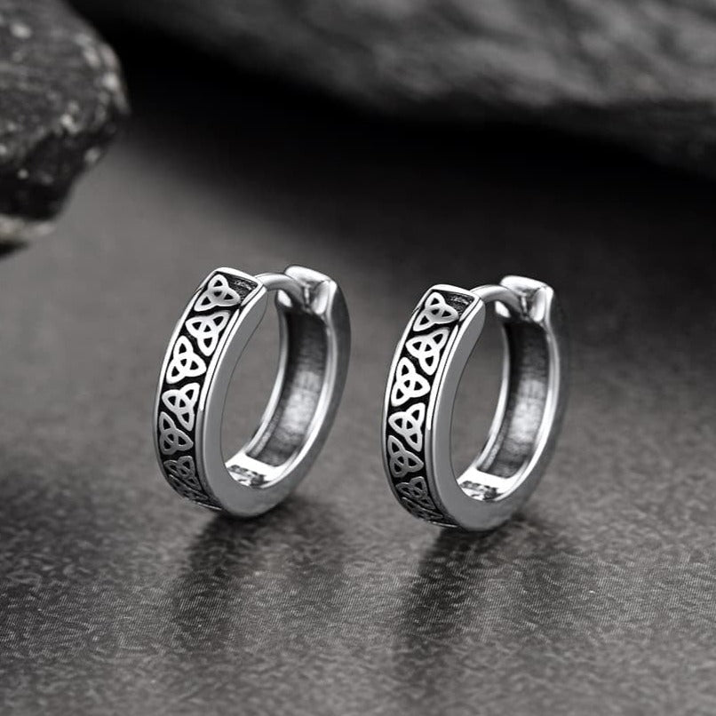 FaithHeart Sterling Silver Celtic Knot Huggie Hoop Earrings for Men FaithHeart