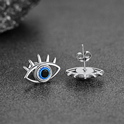 FaithHeart Sterling Silver Evil Eye Stud Earrings For Men FaithHeart