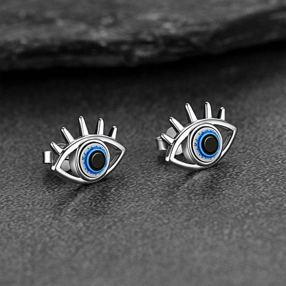 FaithHeart Sterling Silver Evil Eye Stud Earrings For Men FaithHeart