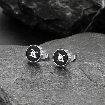 Engraved Black Onyx Stud Earrings with Viking Rune FaithHeart Jewelry