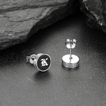 Engraved Black Onyx Stud Earrings with Viking Rune FaithHeart Jewelry